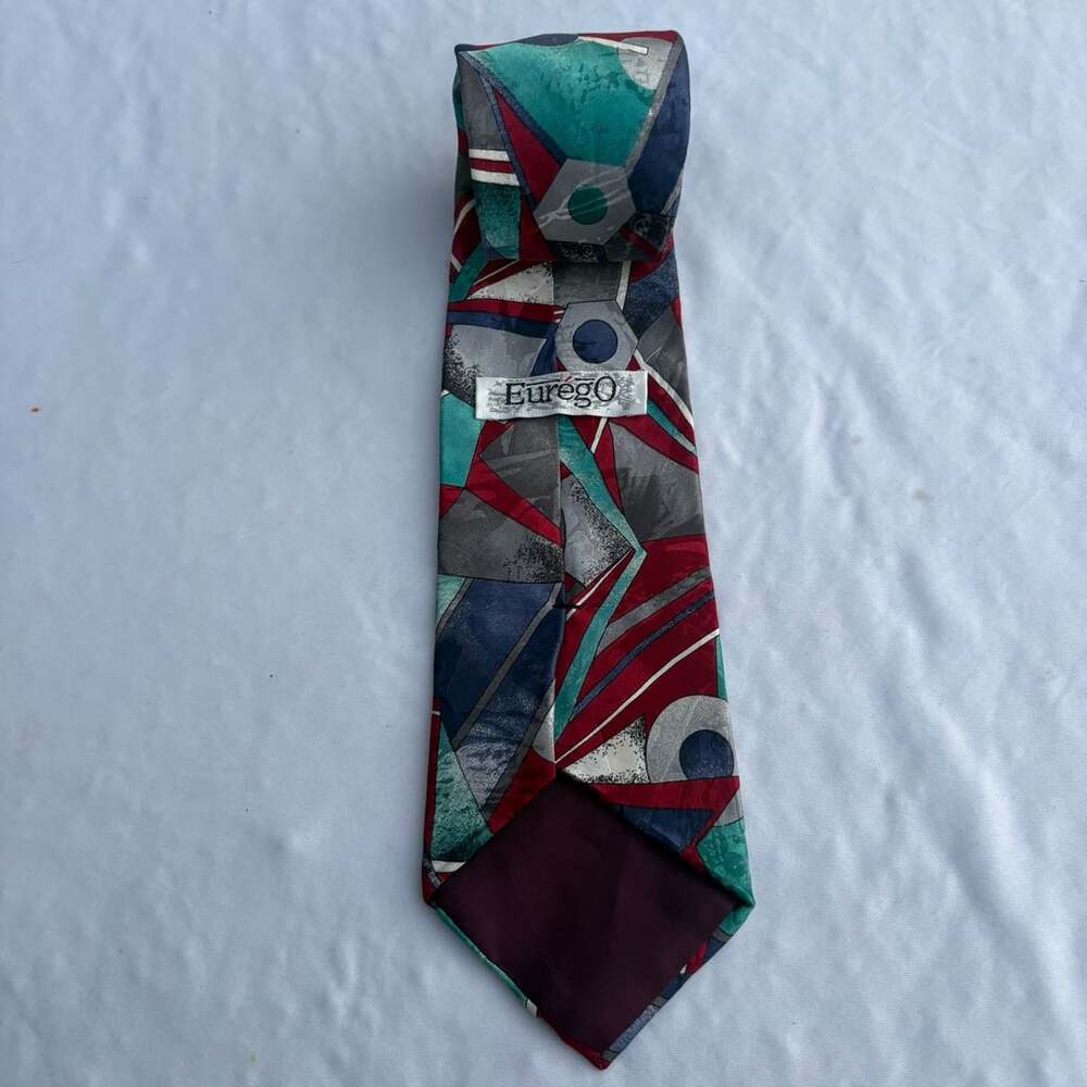 Eurégo Vintage 1990s Abstract Geometric Silk Necktie Multi-color - Picture 3 of 5